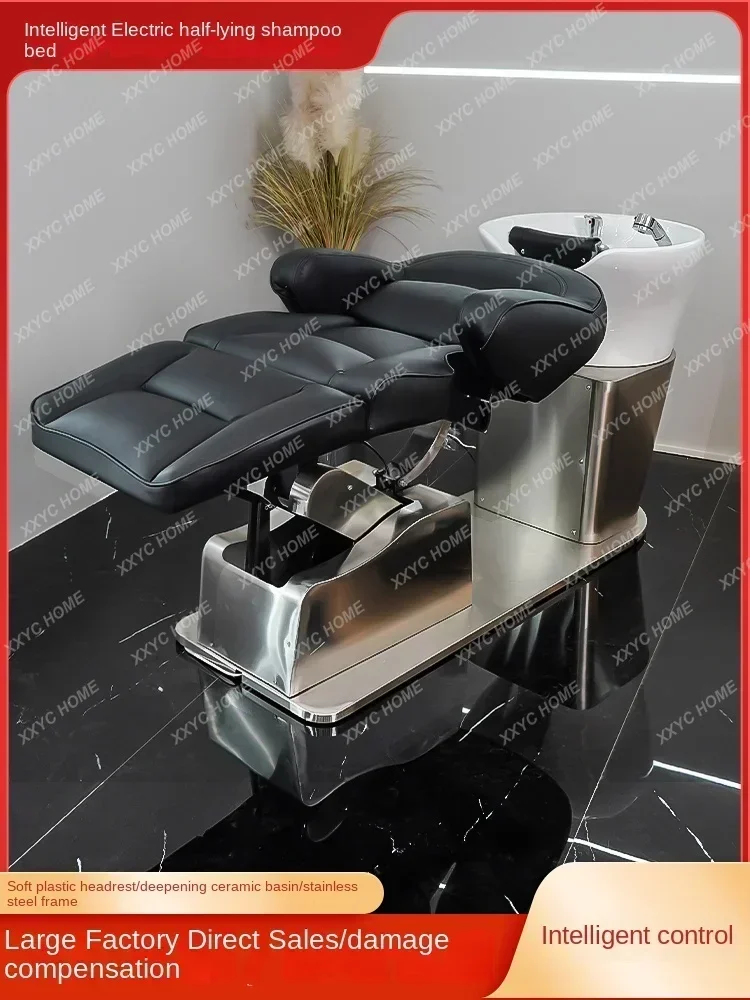 

Intelligent Electric Lying Half Shampoo Chair Barber Shop Deepening Ceramic Basin Stainless Steel Flushing Bed