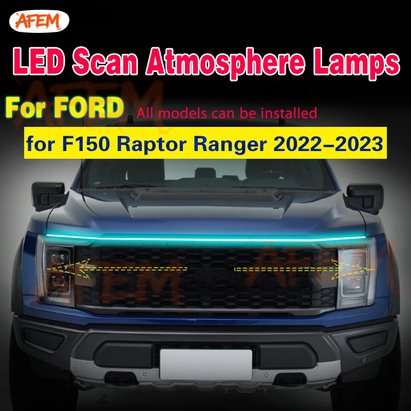 Led Car Hood Lights Strip For Ford F150 Raptor Ranger 2022 2023 Decorative Light Bar Scan Starting Car Daytime Running Light