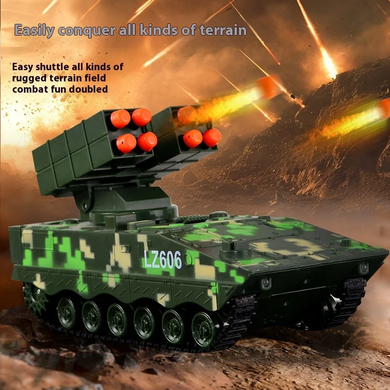 Military War 2.4g Rc Missile Vehicle Battle Tank Remote Control Toy Car With Shoot Bullets Model Electronic Acousto-optic Toys