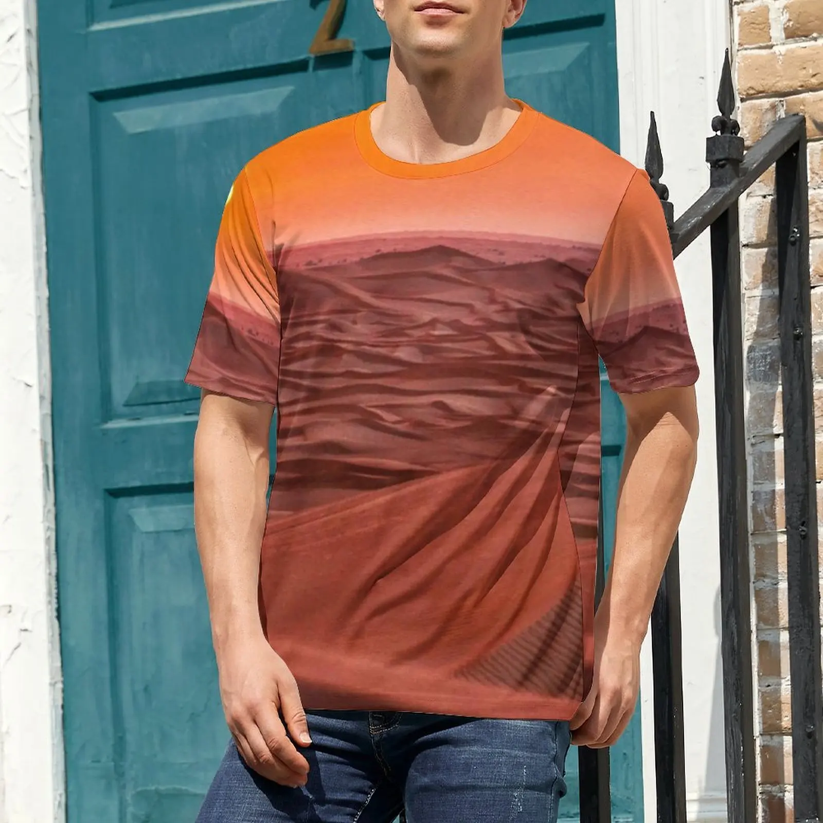 Oversized T-Shirt Summer Desert Landscape T Shirts Sand Dune Kawaii O-Neck Tee Shirt Male Fashion Custom Tops