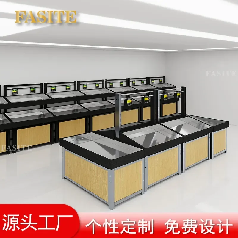 For Fresh Supermarket Vegetable Shelf Stainless Steel Fruit Display Rack Commercial Grocery Store Produce Stand Durable