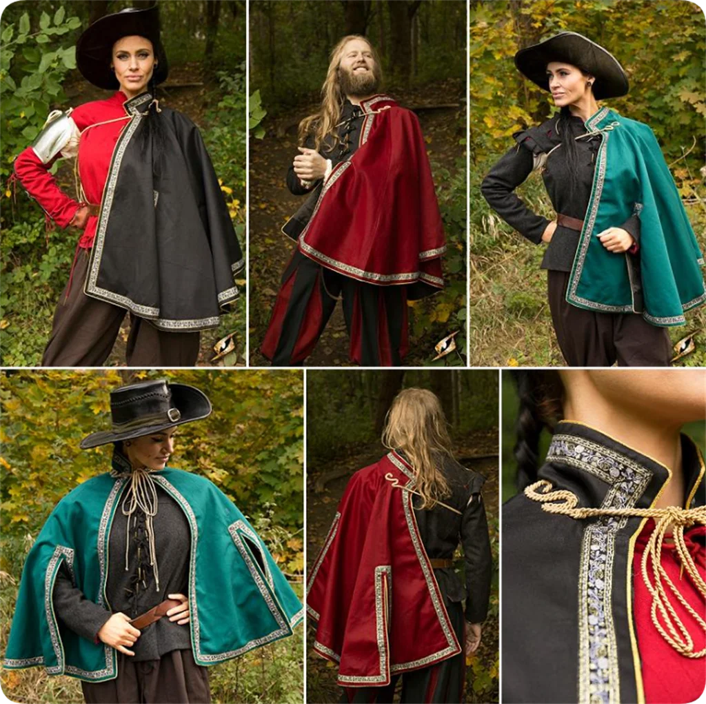 

Средневековая накидка на половину плеча Tudor Ren Faire, мужская и женская кавалерная накидка на плечо, шаль эпохи Возрождения, плащ Ларп, накидка для мушкетера