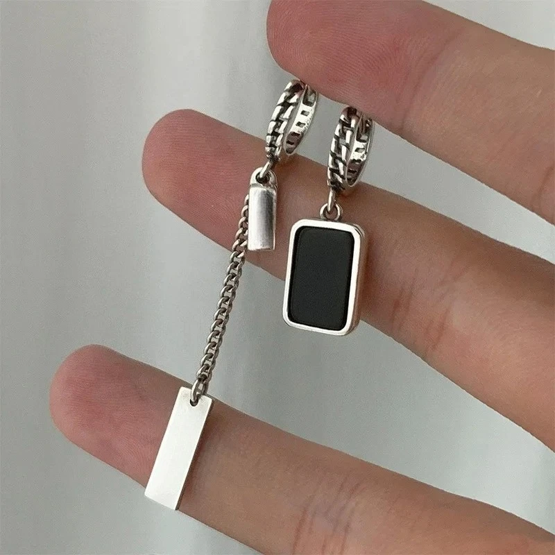 

PONYKISS стерлингового серебра 925 пробы асимметричные квадратные серьги-кольца с буквами для женщин, ювелирные изделия в стиле панк, цепочка с кисточками, аксессуары