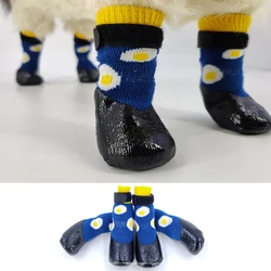 Cute Pet Dog Shoes Rubber Cotton Socks Winter Warm Pets Snow Boots Waterproof Non-Slip Dog Rain Socks Puppy Small Cats Socks