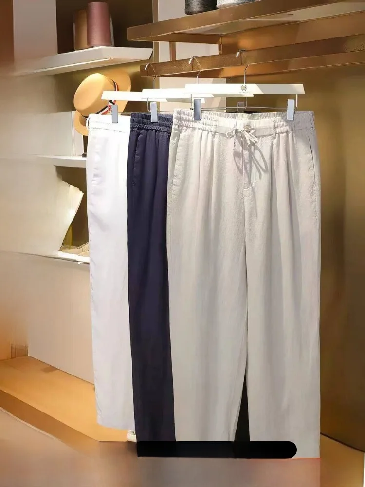 Natural 100% Washed Linen Men's Summer New Style Thin Breathable Skin-friendly Commuter Long Pants Casual Straight Leg Trousers