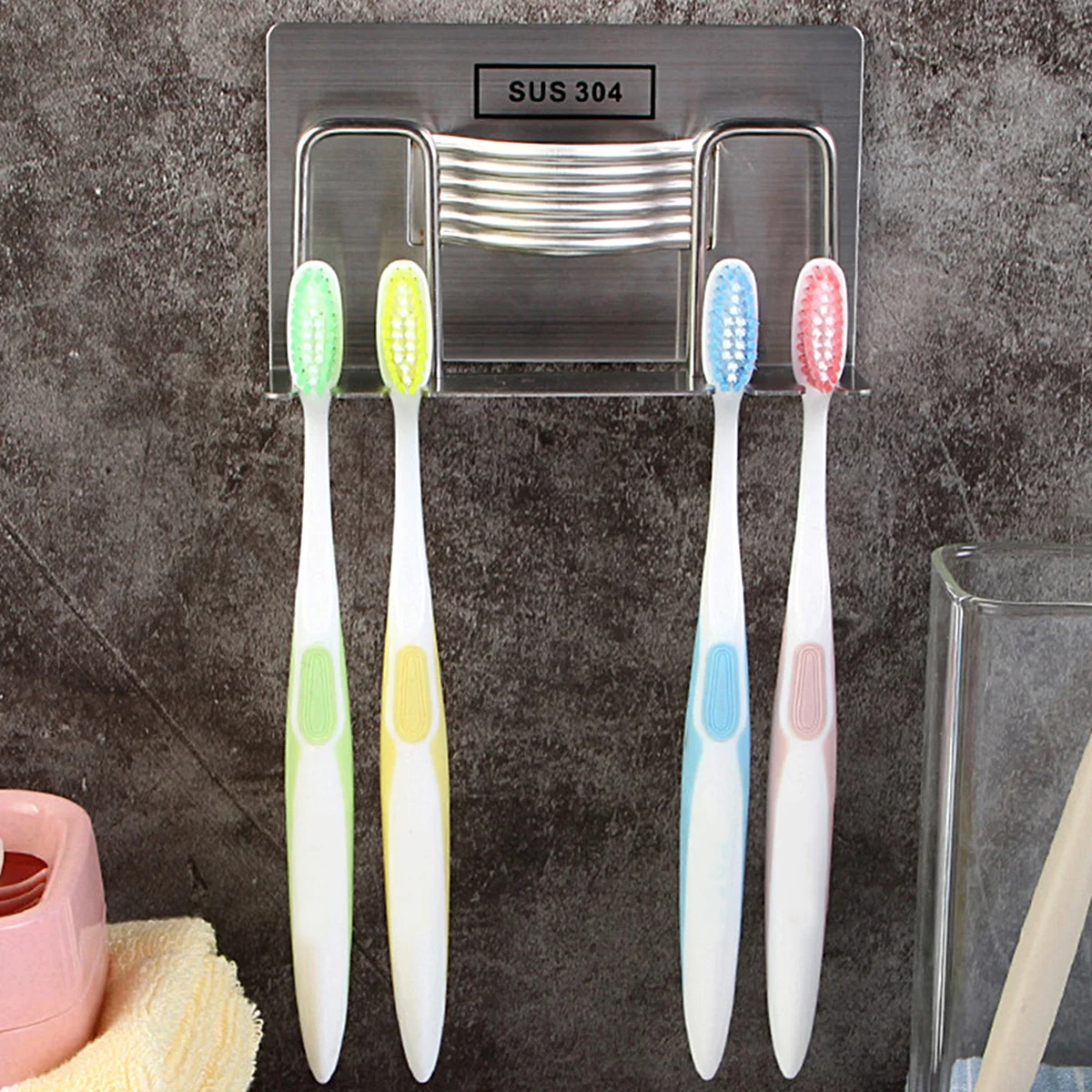 

Lightweight Stainless Steel Toothbrush Holder Wall-Mounted Bathroom Rack Toothpaste Organizer Sturdy Wear-Resistant