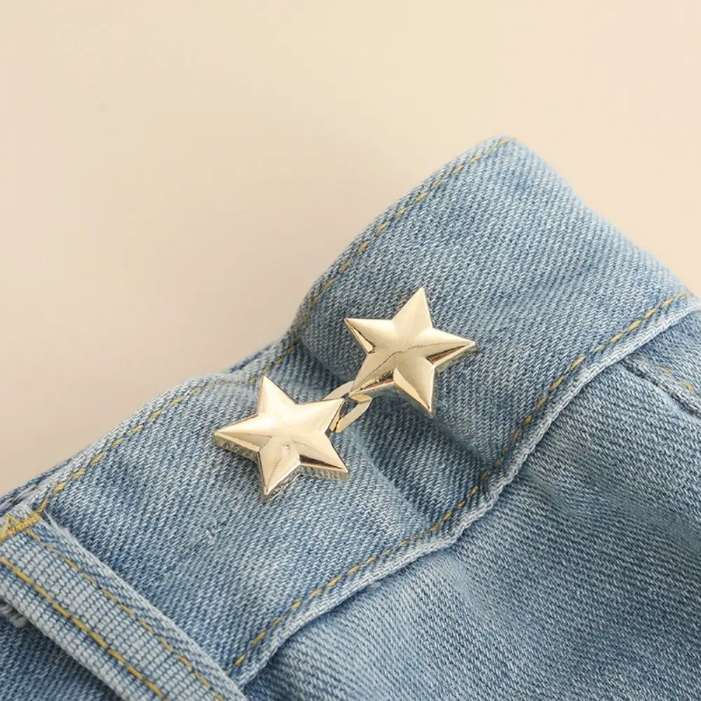 Botões jeans estrela duráveis, ajuste de cintura, calças de substituição, pinos reutilizáveis, sem costura, botão de metal