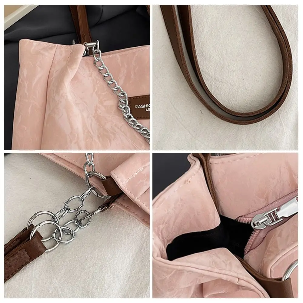 Large Capacity Women\'s Summer Chain Bag New Handbag PU Commuting Tote Bags Shopping Bag Reusable Shoulder Bags