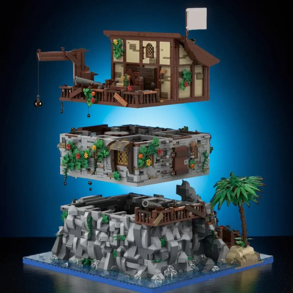 5887PCS MOC Street View Pirate Skull Island Redbeard S House Model Custom Brickss Architecture DIY Assembly Display Decor Gift