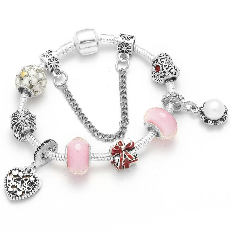 Silver Plated Charm Bracelet with Key Lock Pendant, Wedding Gift
