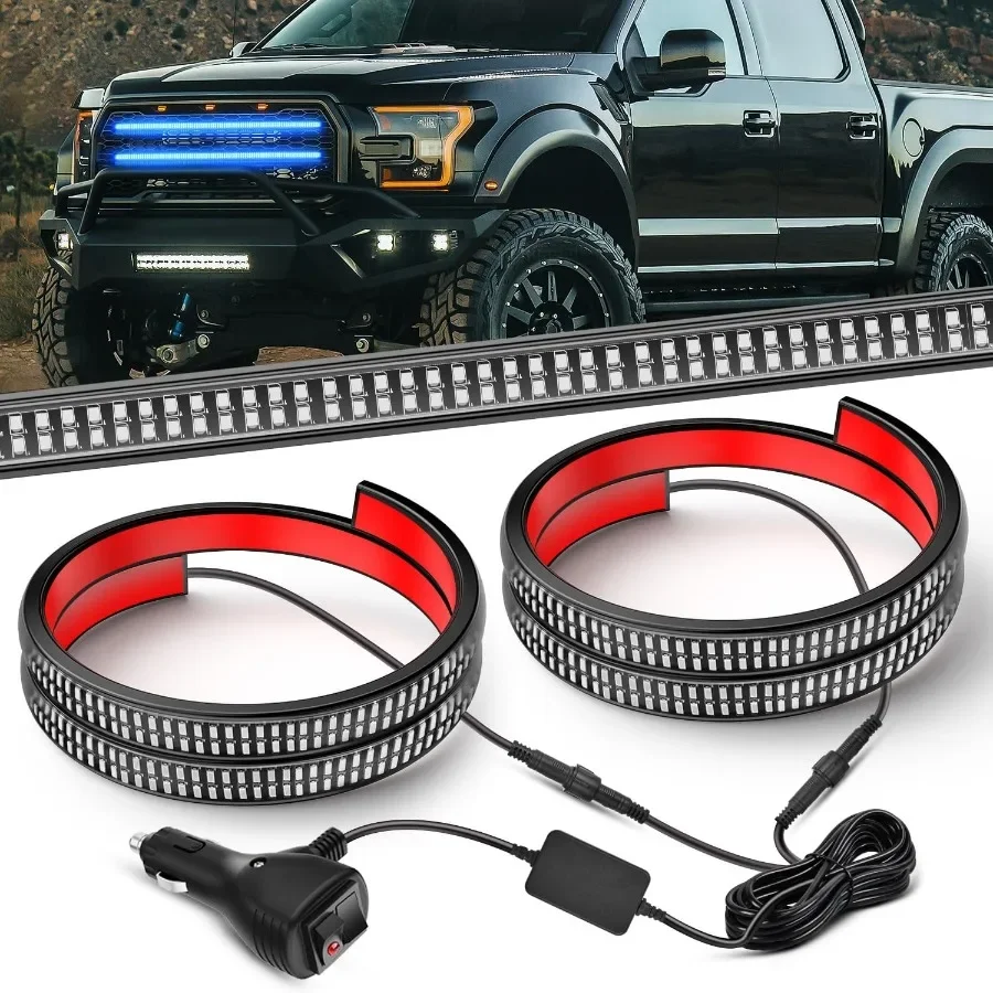 

2PCS 24 inch Truck Grill Strobe Lights Strip 384 LED Emergency Light Blue Flexible Side Flashing Warning Caution Safety Waterpr