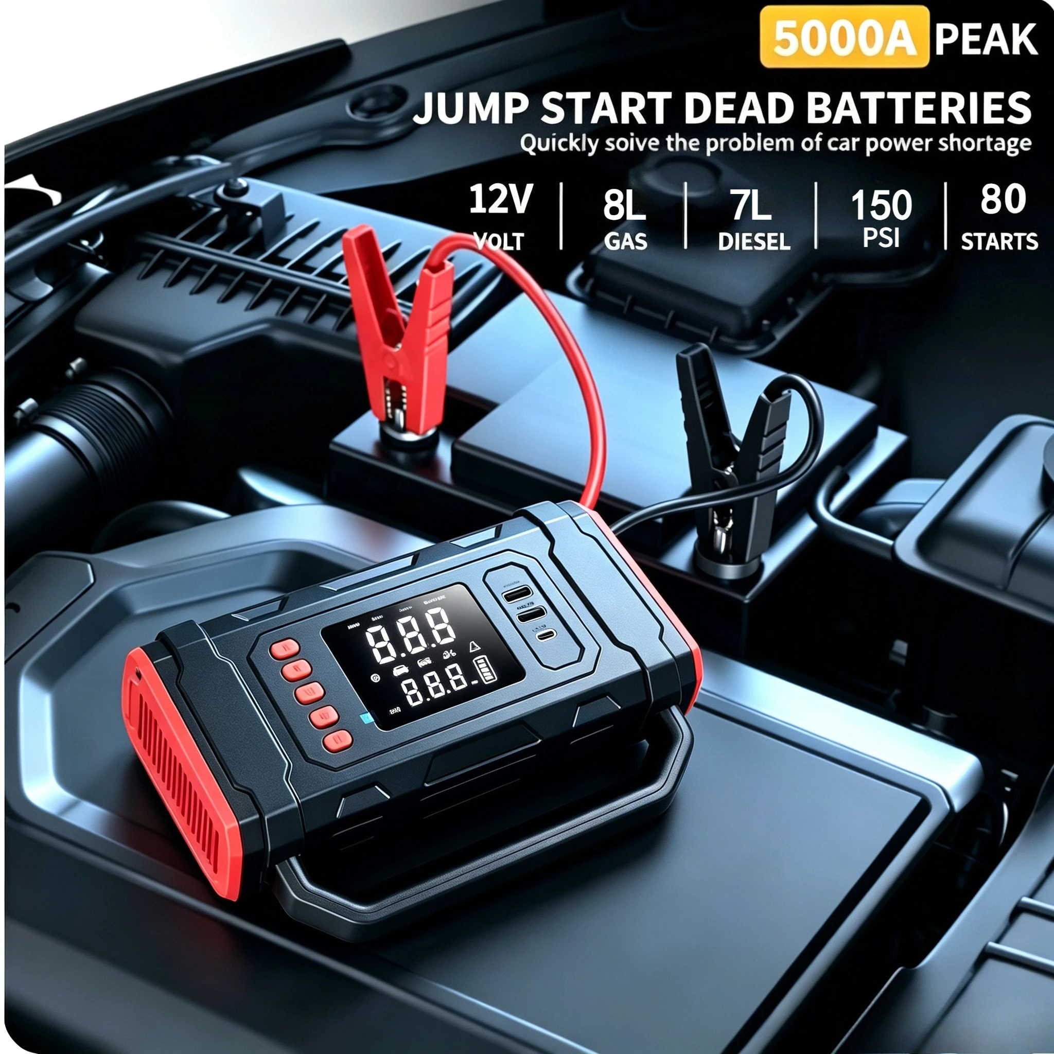 20000mAh Car Battery Jump Starter with Vacuum Cleaner Air Compressor Pool Mattress Tire Inflator Car Battery Booster Power Bank