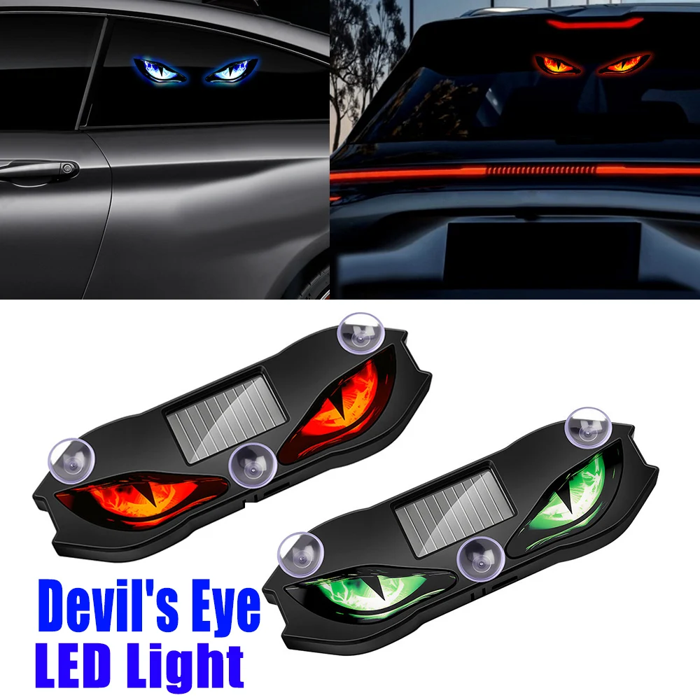 Solar Car Dynamic Devil Eye LED Warning Light Expression Lamp Truck Suction Cup No Wiring Auto Accessory