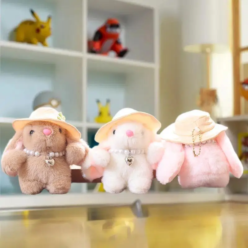 Porte-clés poupée lapin en peluche, peluche lapin de dessin animé mignon, cadeau de fille Adorable, parfait pour la décoration du sac à dos et du sac
