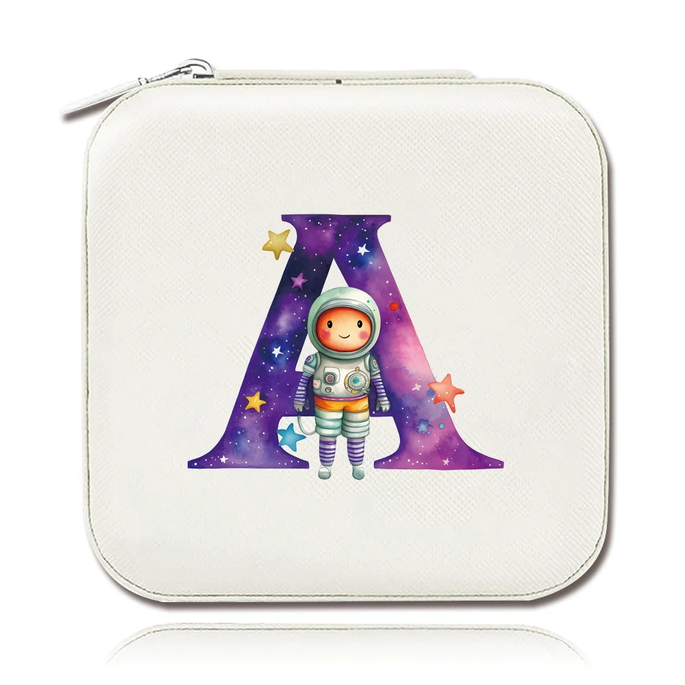 New Fashion Mini Jewelry Box Astronaut Letter Printing Pattern Necklace and Earring Display Portable Travel Jewels Case