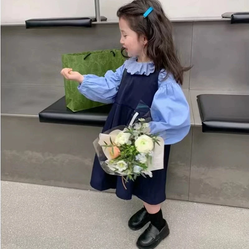 2026 Spring and Autumn New Children Suspender Dress Set Children Clothing Girls Preppy Style Sleeveless Dress Two Piece Set
