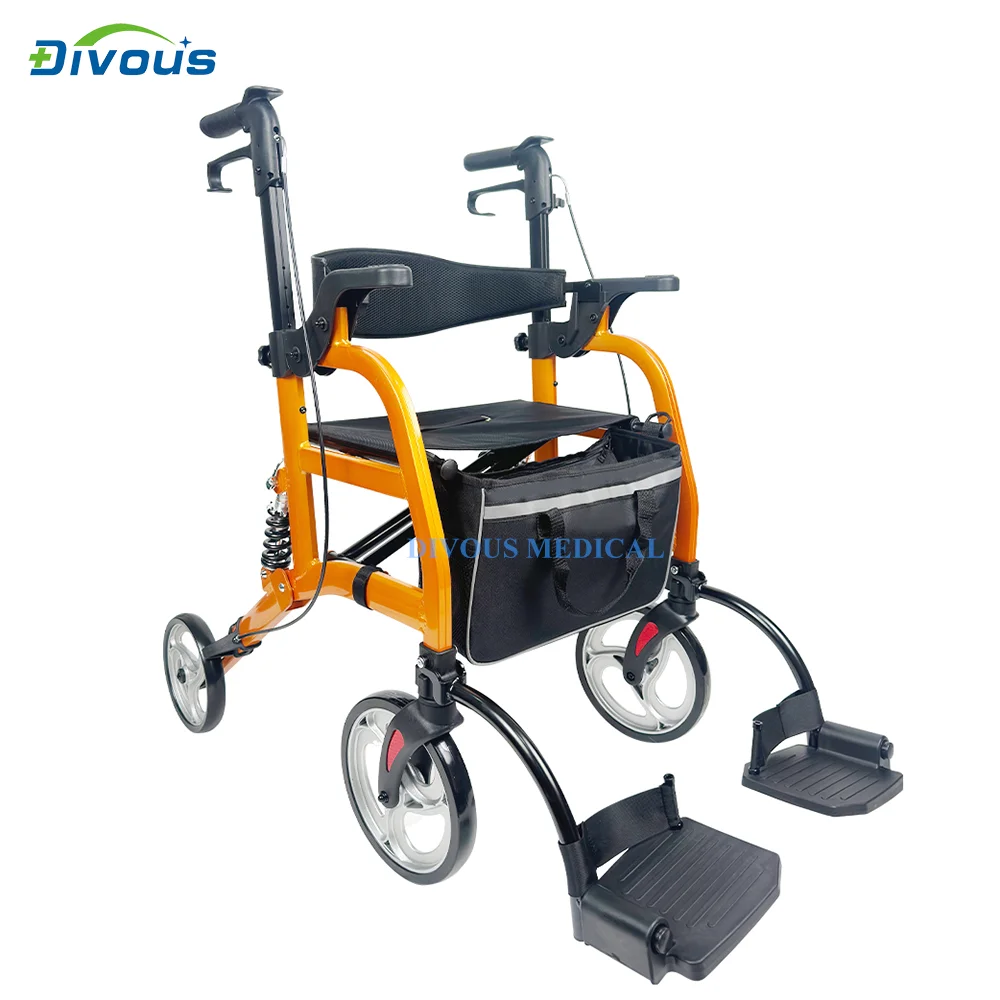 New Stylish Aluminum Alloy Portable Folding Rollator Senior Four Wheels Walker Disabled Elderly Walker
