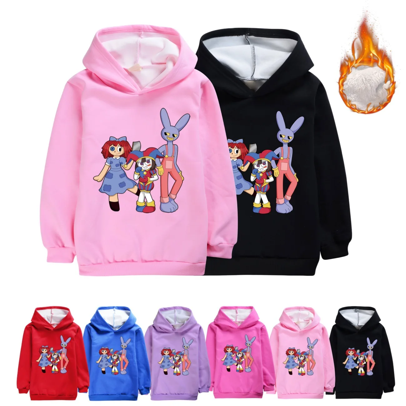 

The Amazing Circo Digital Clothes Kids Pomni and Jax Hoodie Baby Girls Winter Warm Plush Coats Children Thicken Fleece Outerwear