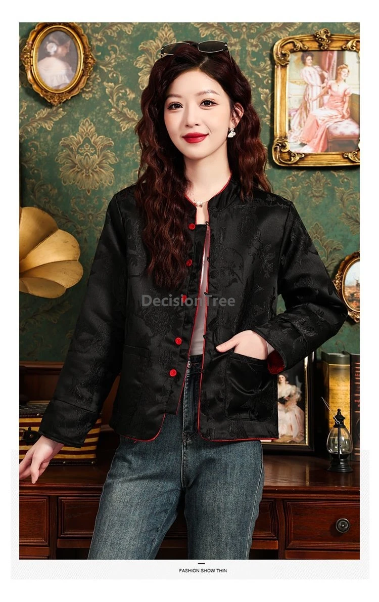 Spring Classical reversible jacquard chinese style tang suit top red black stand collar disc buckle coat daily leisure coat