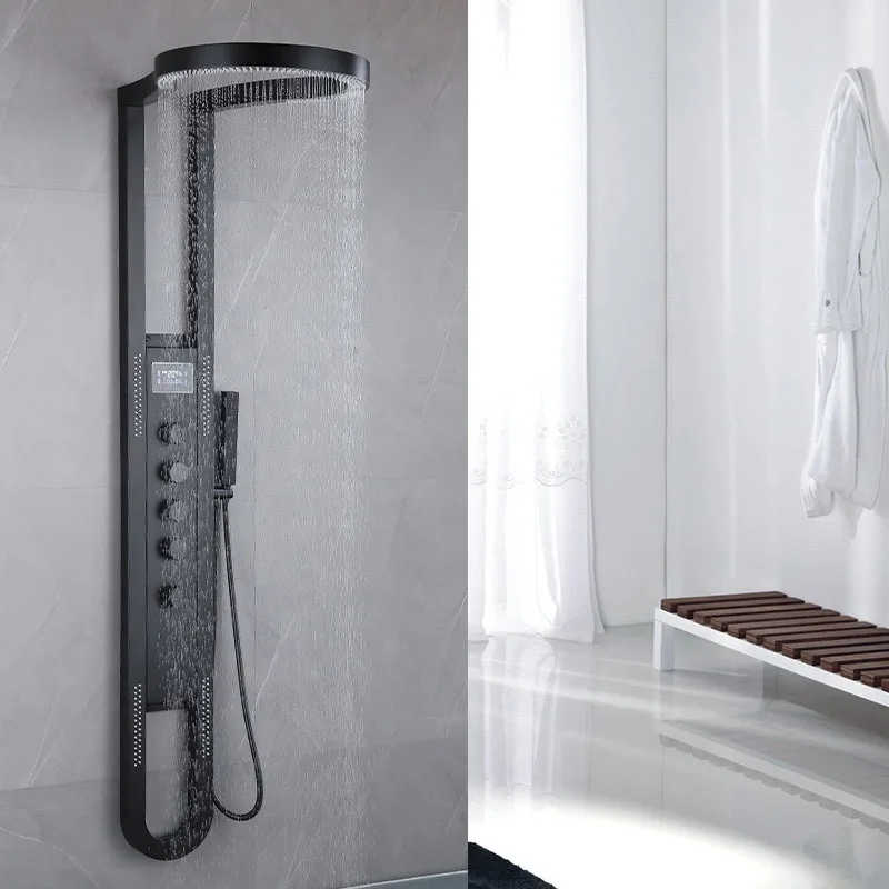 Luxury Stainless Steel Shower Set Round Head Brass Shower Panel with Multiple Functions Elegant Bath & Shower Faucets Set