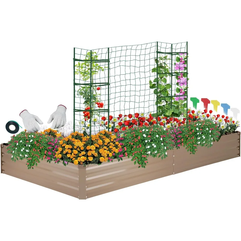 

Galvanized Raised Garden Bed for Vegetables Flowers Herbs, Metal Raised Garden Bed Kit with 2 PCS Tomato Cage, Gloves