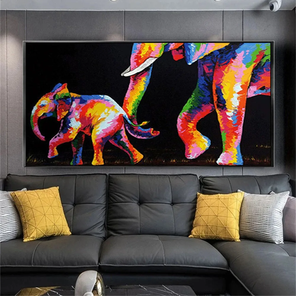 

Modern Laser Effect Canvas Wall Art Picture Animals Oil Painting For Kids Room Cuadros Elephant Canvas Wall Colorful Home Decor