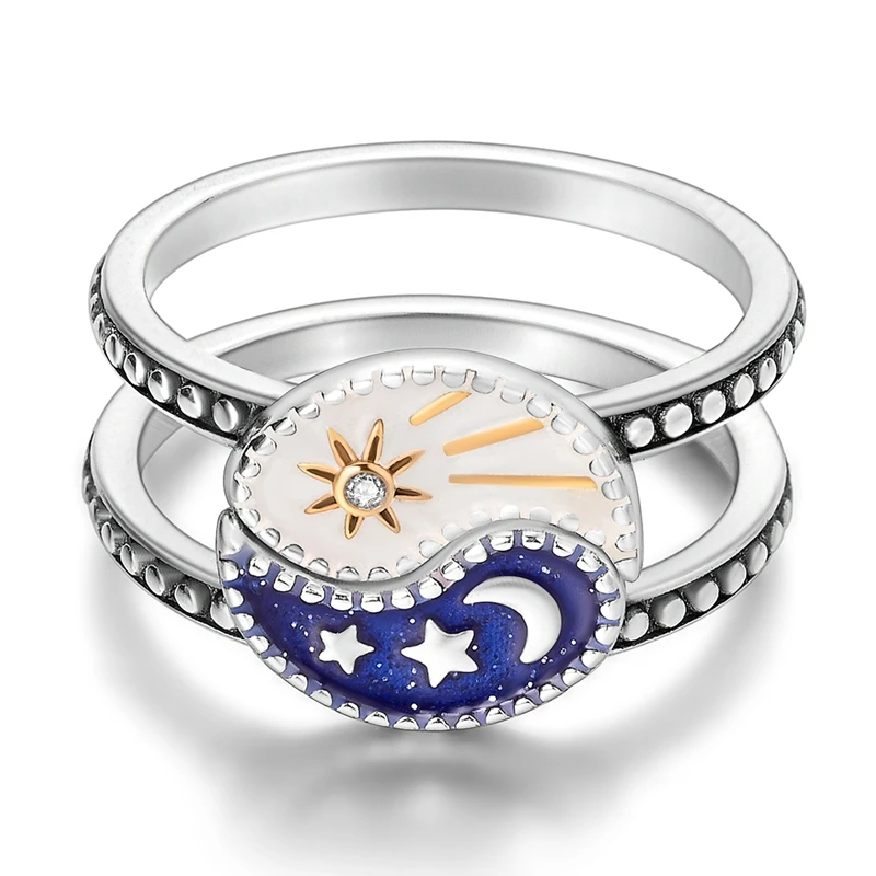 

Original 925 Sterling Silver Sun and Moon Tai Chi Pair Ring For Women Girls Jewelry Birthday Anniversary Gifts