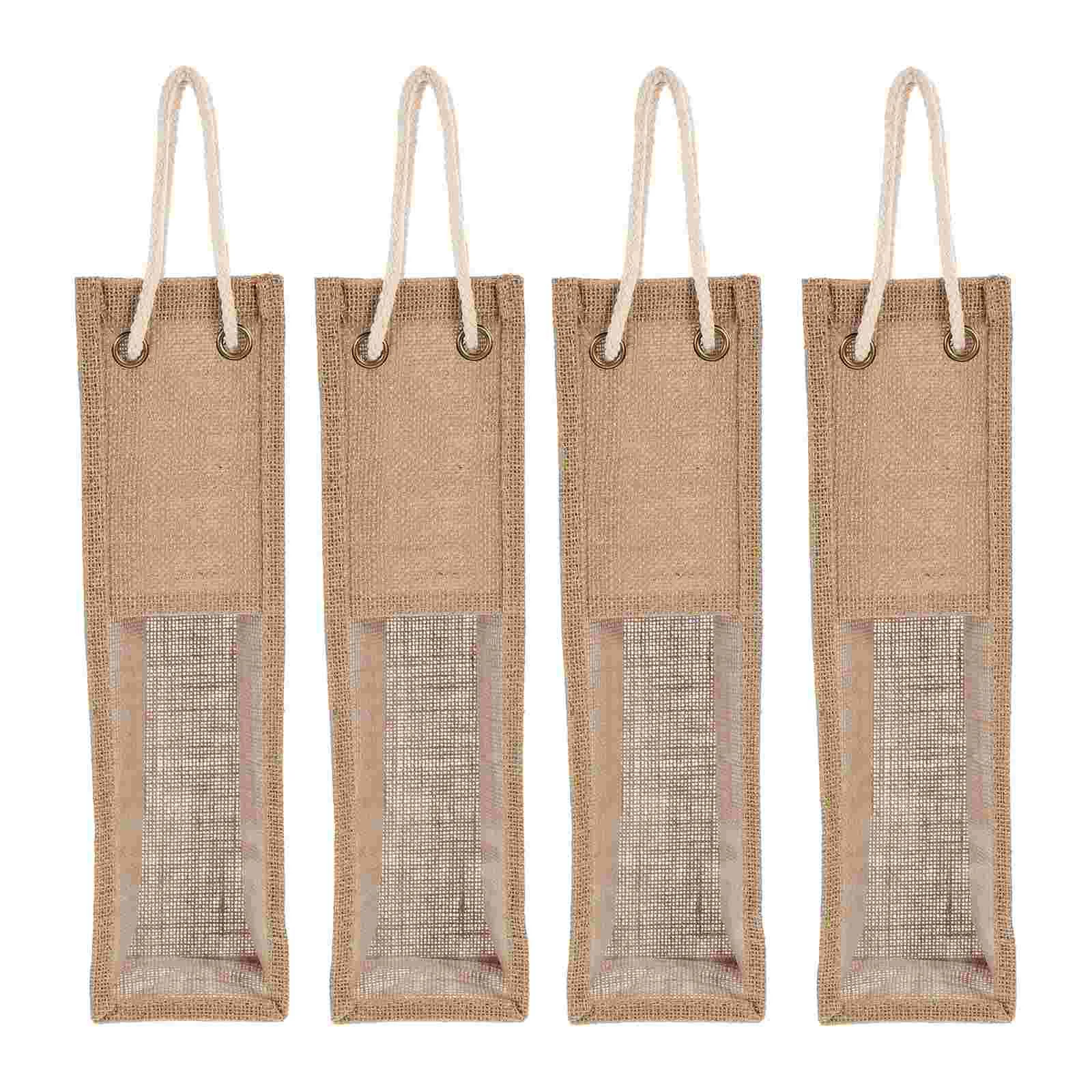 

4 Pcs Flowers Wedding Fabric Bag Travel Tote Bags Burlap Cooler Jute Festival Pouch Portable