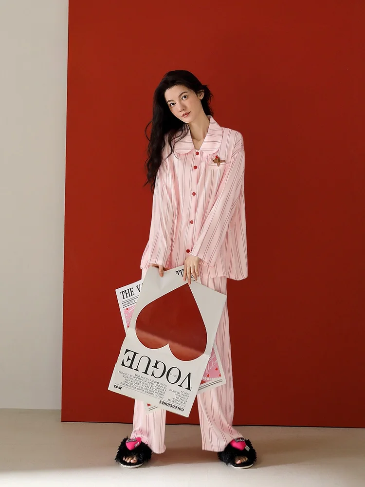 yuenei-abbigliamento-da-casa-da-donna-in-seta-ghiaccio-a-maniche-lunghe-autunno-primavera-taglie-forti-a-righe-rosa-comodo-e-traspirante