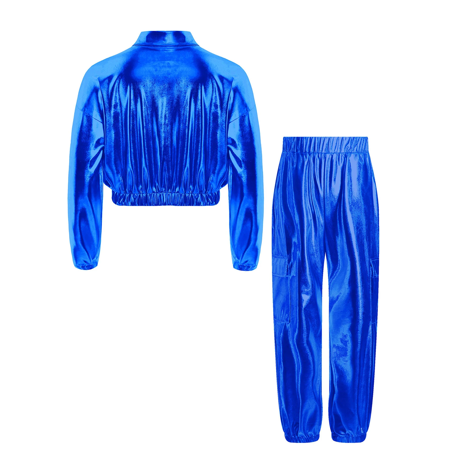 Kinder Jungen Mädchen Jazz Hip-Hop Street Dance Performance Kostüm Metallisch glänzend Langarm Sportjacke Mantel mit Hosen Outfits – Detail 20