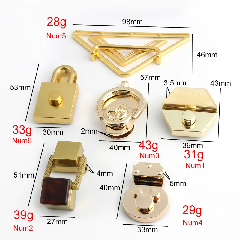 5-30Sets Light Gold Satin Gold Dull Gold Lock Metal Clasps Handbag Shoulder Bag Purse Accessories Closure Metal Buckles