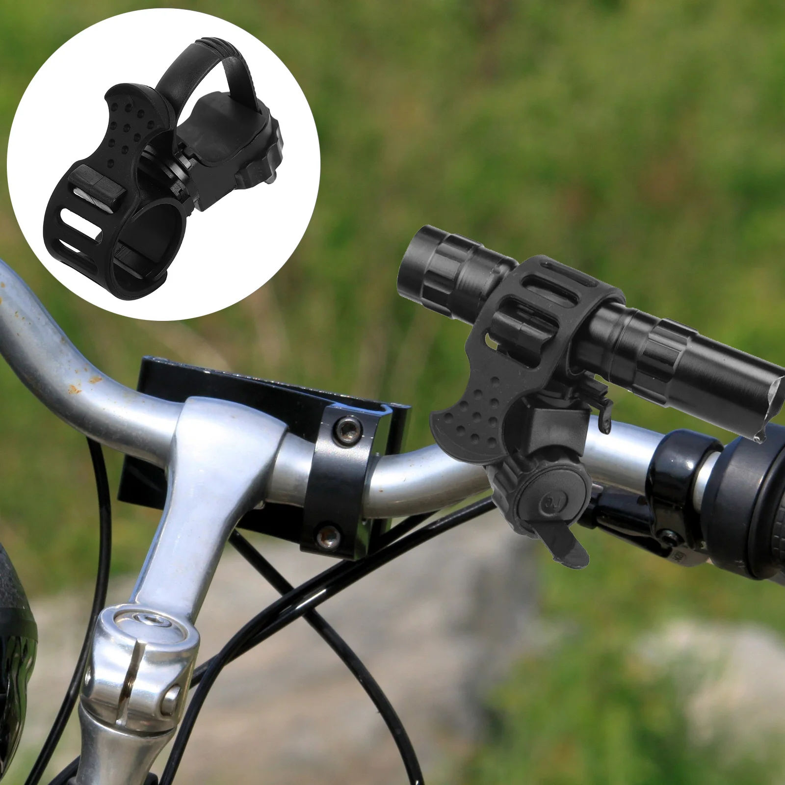 

360 Degree Rotating Bicycle Headlight Mount Universal Flashlight Holder for Bike Handlebar Secure Fit Lightweight Camping