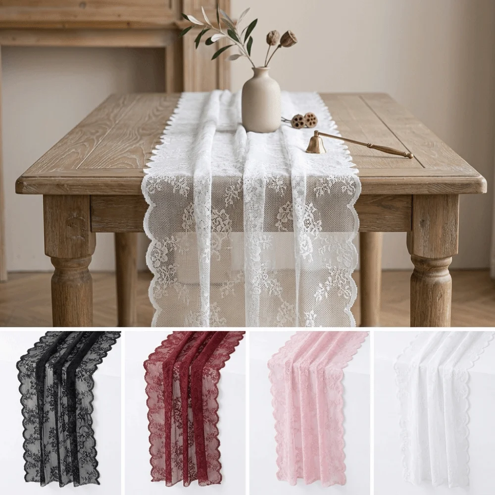 New Lace Fabric Lace Table Runner Floral Pattern Boho Table Cover Lace Tablecloth Dressing Table Shoe Cabinet