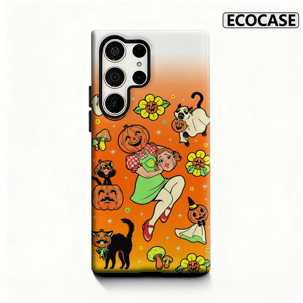 

Милый чехол для телефона на Хэллоуин для девочек для Samsung Galaxy S25 Ultra S24 S23 Ultra Plus, глянцевая двухслойная задняя крышка