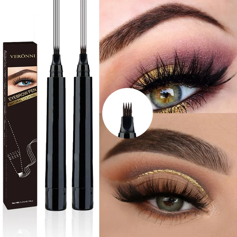 Liquid Eyebrow Pen Makeup Eyebrow Tatoo Pencil 1 PCS Fine Sketch Four-claw Eyebrow Tint Fork Tips Waterprrof Longlasting VERONN