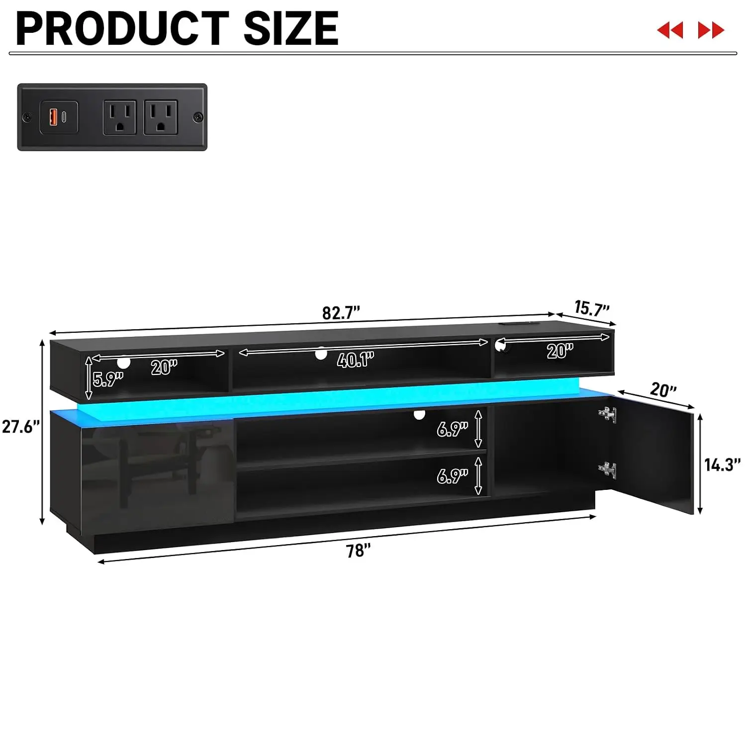 Tall LED TV Stand with Power Outlets, High Gloss Entertainment Center for Gaming & Living Room, 83 Inch, Customized