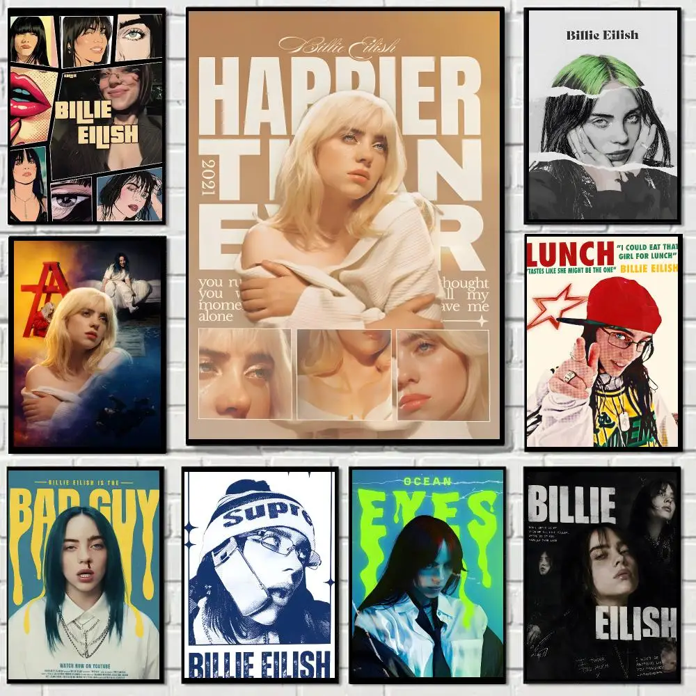 Billie Eilish celebrity art print Poster Self-adhesive Advanced Aesthetic Printing Paper Wall Art for Living Room Home Decor