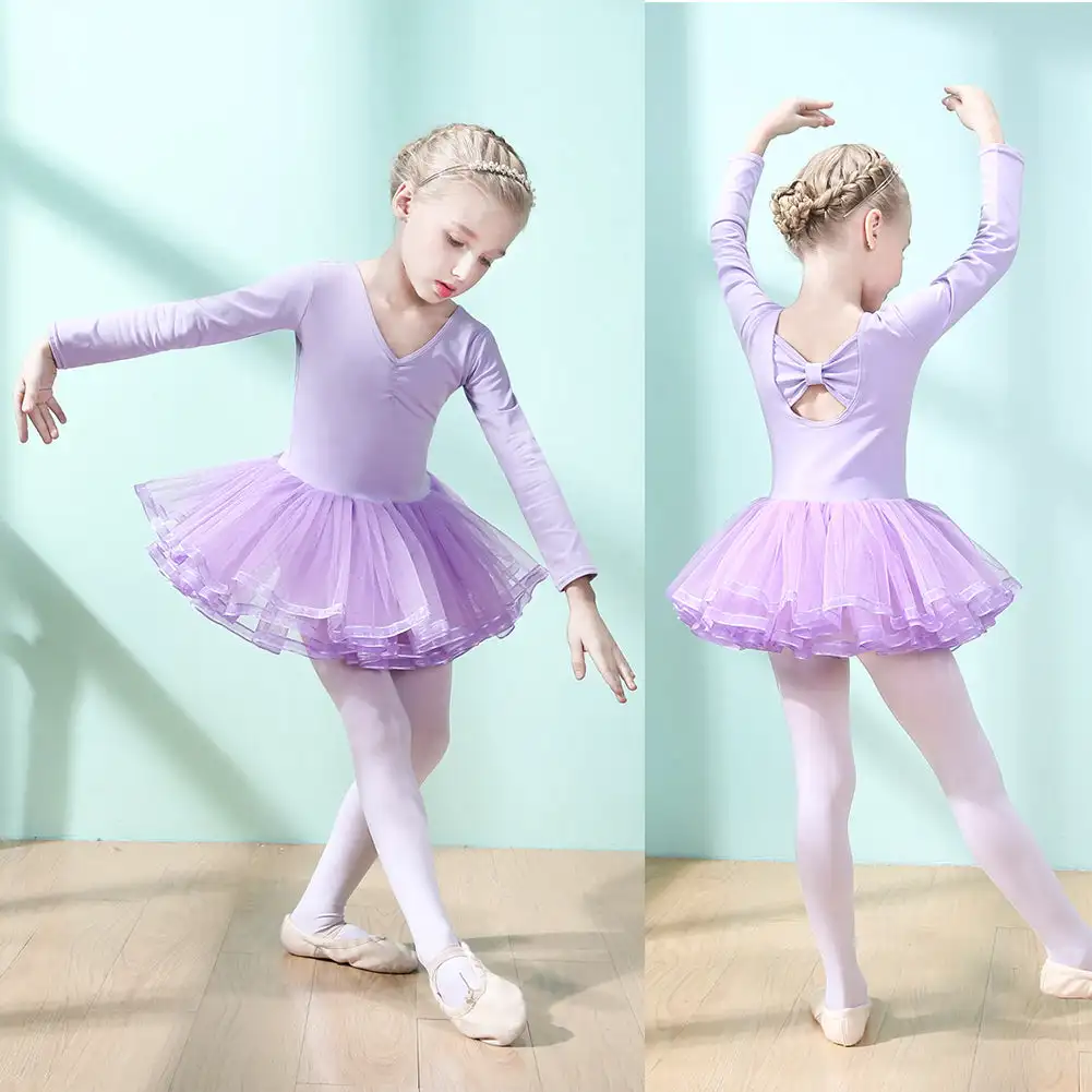 

Cotton Ballet Dancewear with Tulle Toddler Ballet Dress Short Long Sleeve Dance Dress for Girls Kids Tutu Dress Kids Dance Skirt