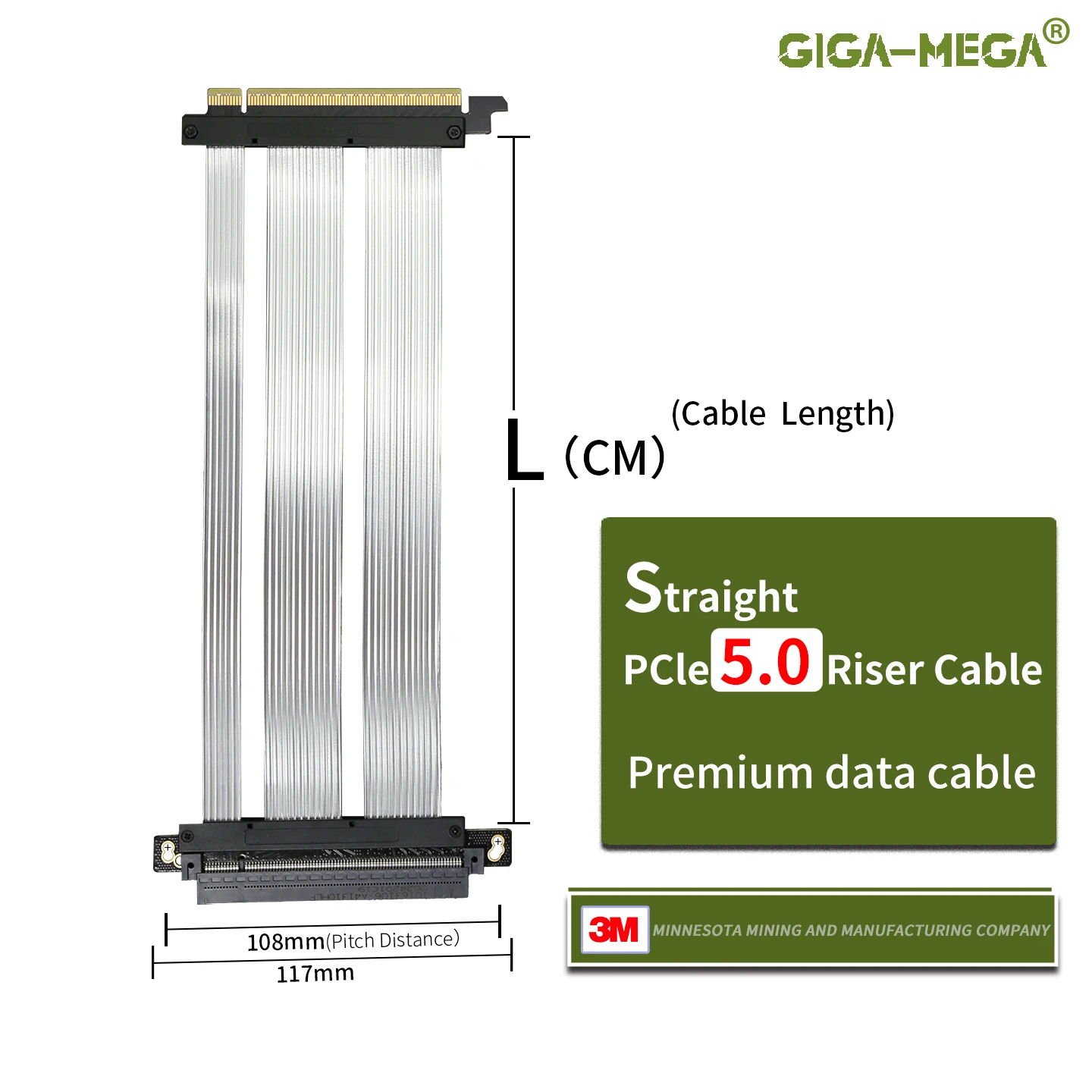 GIGA-MEGA PCIe 5.0 X16 GPU 라이저 케이블 Gen5 스트레이트 그래픽 카드 연장 케이블 RTX 5090 4090 RX 7900용 차폐형