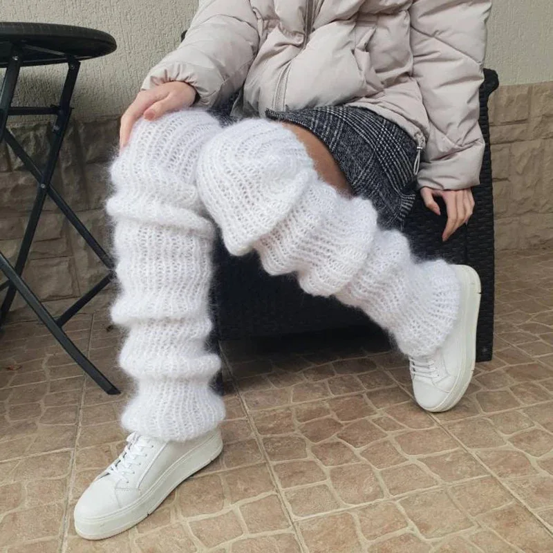 Women's Fashion Knitted Legs Warmer Lolita Leisure Y2K Knitted Pile Wool Socks Set Solid Leg Warmers Cover Knee-High