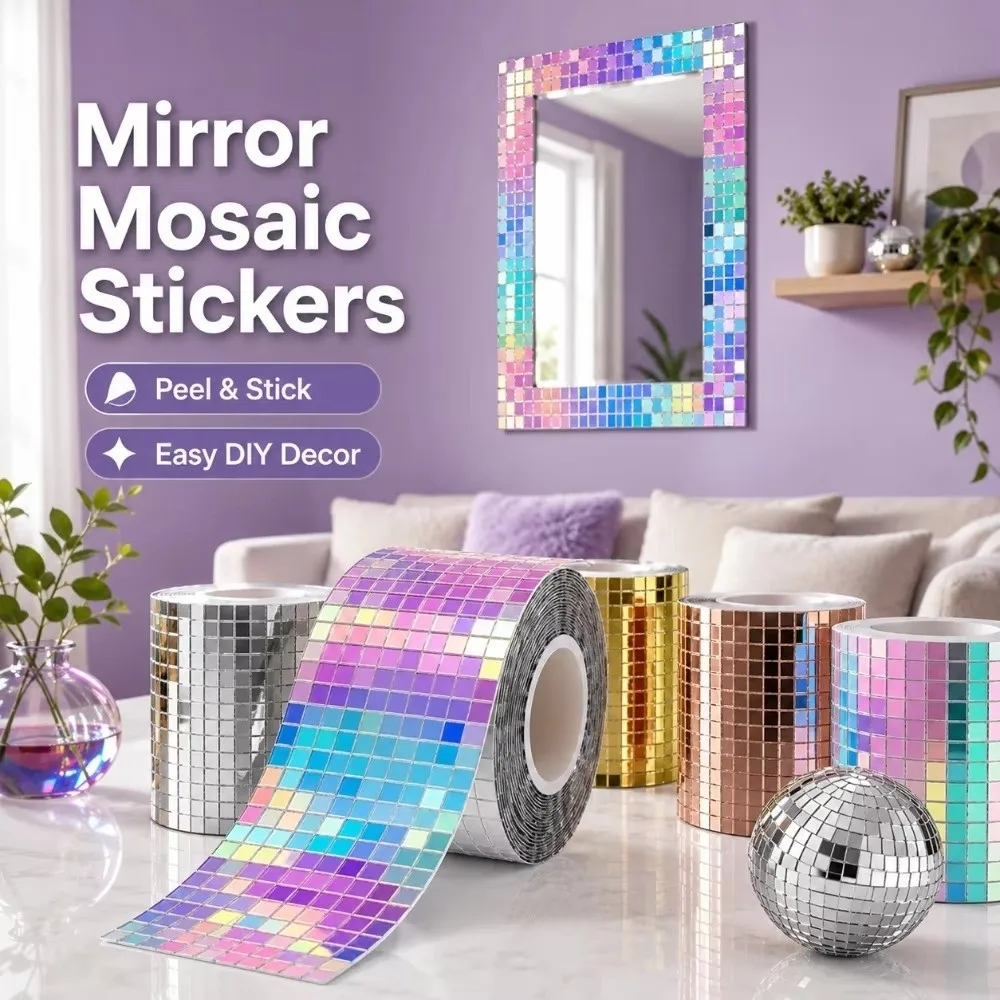 4x100cm Mosaic Mirror Wall Sticker 3D Visual DIY Self Adhesive Mosaic Stickers Reflective Mirror Surface Decorative Wall Decals