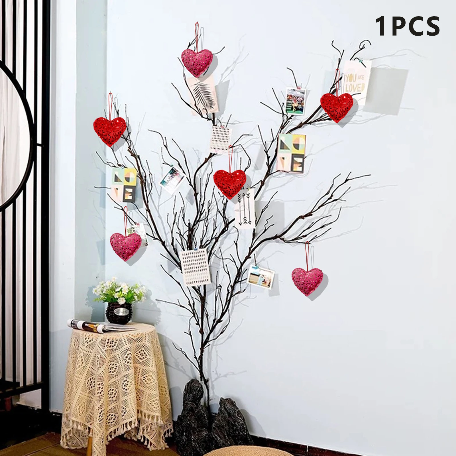 Valentines Day Ornament, Romantic Sequined Heart Portable Hanging Pendant Craft Present