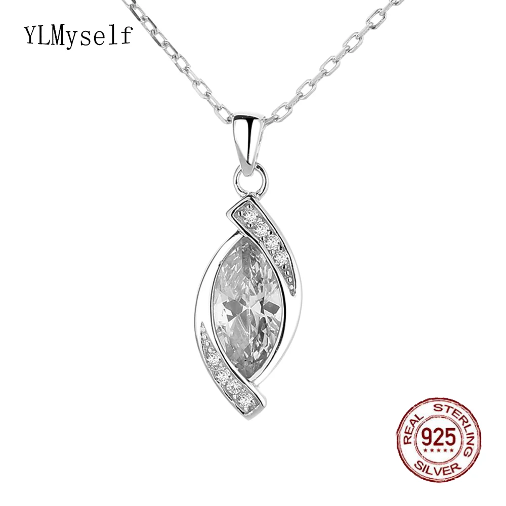 

Real Solid 925 Silver Elegant Pendant Choker Pave Bling Cubic Zircon Beautiful Horse eye Shape Fine Jewelry