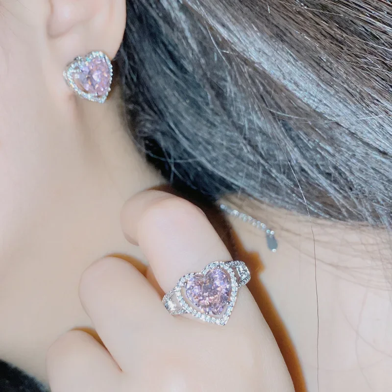 MDLFES Moiss1n الماس نمط جديد فاخر مجموعة مجوهرات ملونة روزي الوردي توباز الدائري والأقراط #3