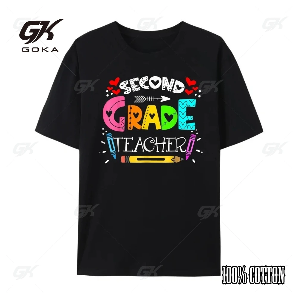 

Летние мужские футболки из 100% чистого хлопка Team 2nd Grade Teacher Second Grade Teacher, мужские футболки с рисунком, мужская повседневная футболка с принтом