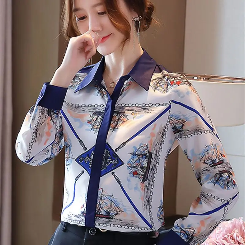 FANIECES Autumn New Printed Long-sleeved Shirt Tops Women's Clothing Female Single-breasted Turn Down Collar Blouse Femme Blusas