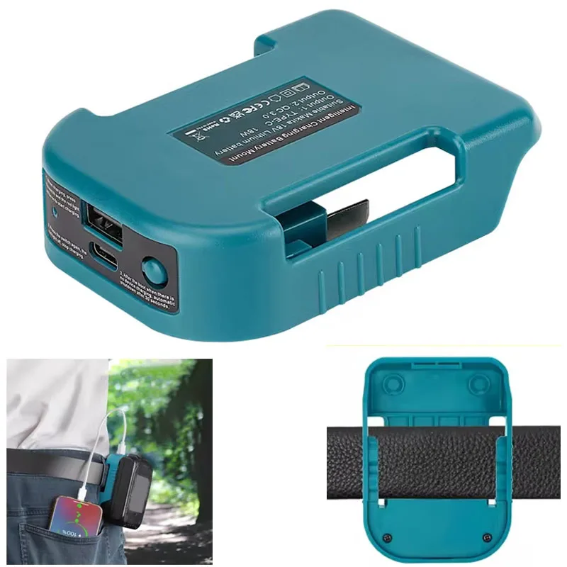 Battery Holder Belt Buckle with USB Type-C for Makita 18V Li-ion Battery BL1850 BL1860 Battery Adapter Charger Portable Charging