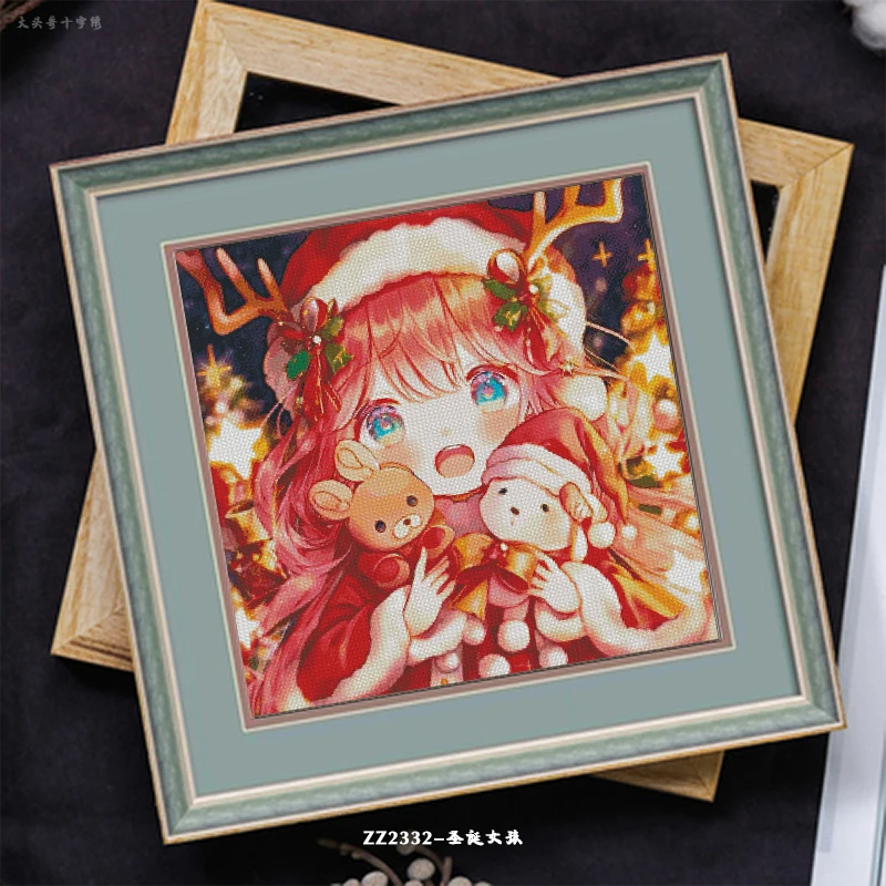 [ZZ2332-Christmas Girl] Cross Stitch Embroidery Kit 14CT 16CT 11CT, Preprinted Fabric, Creative Needlework Project