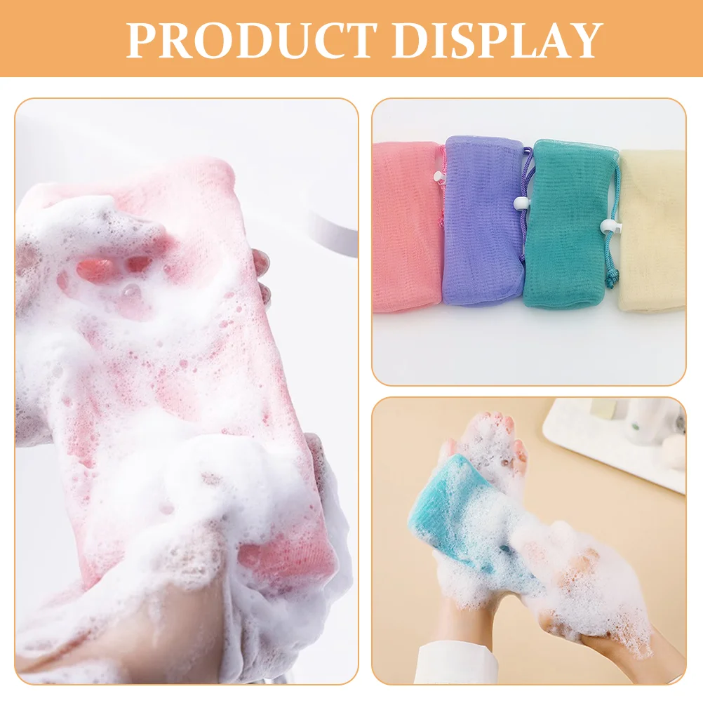 4pcs Exfoliating Mesh Soap Bags with Drawstring Portable Soap Pouch Shower Soap Foaming Net Soap Pouch Body Cleaning Convenient