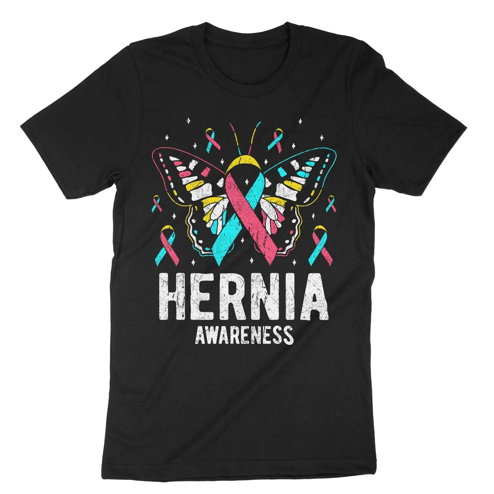 Hernia Awareness T Shirt Groin Hernias World Day Wear Pink Blue Yellow Ribbon Bowel Survivor